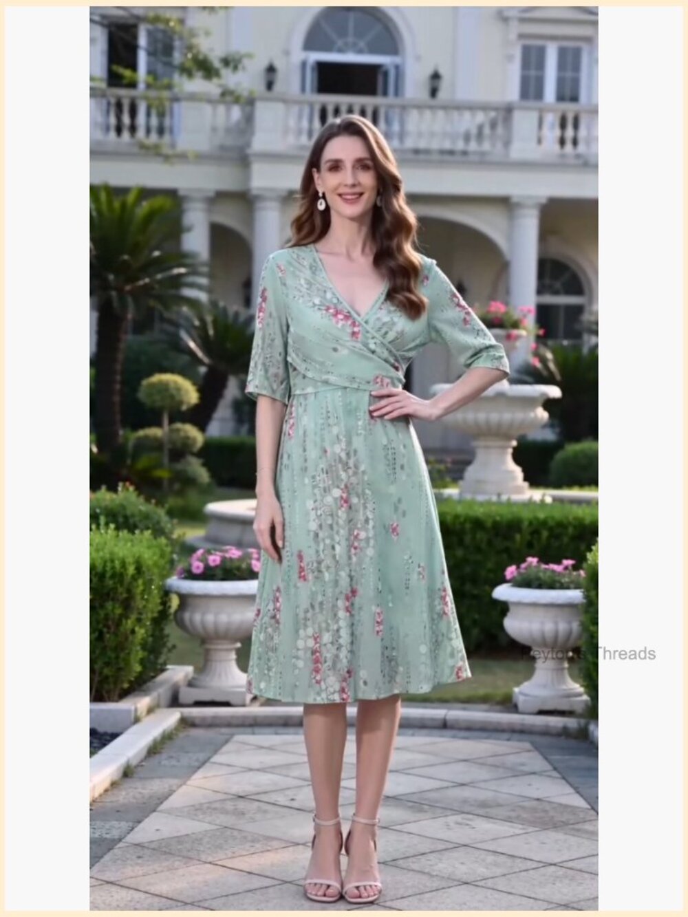 Pleated 3/4 Sleeve Midi Dress with Side Pockets - Picture 7 of 7